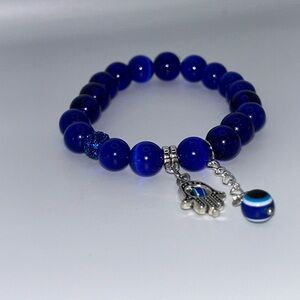 Blue Cat’s Eye Evil Eye Bracelet – Protection & Confidence